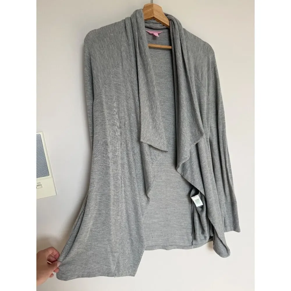 Lilly Pulitzer Women's XS Cardigan Grey Waterfall Draped Open Front Cozy Luxury